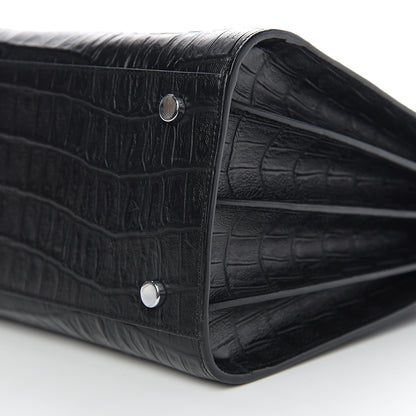 Saint Laurent Calfskin Crocodile Embossed Small Sac de Jour Black 8 of 9