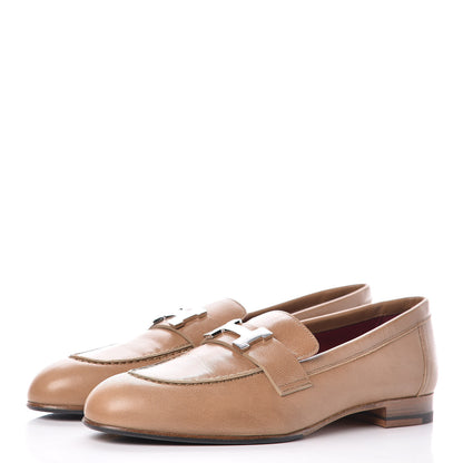 Hermes Goatskin Womens Paris Loafers 36.5 Etoupe 3 of 9