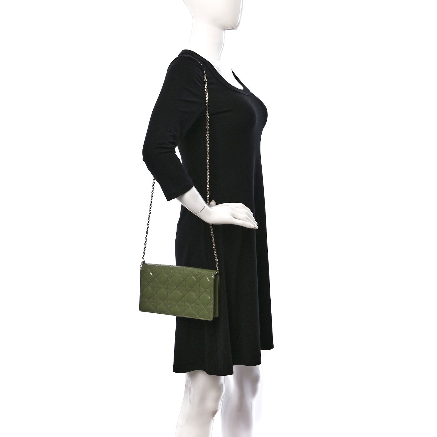 Patent Cannage Lady Dior Chain Wallet Dusty Jade
