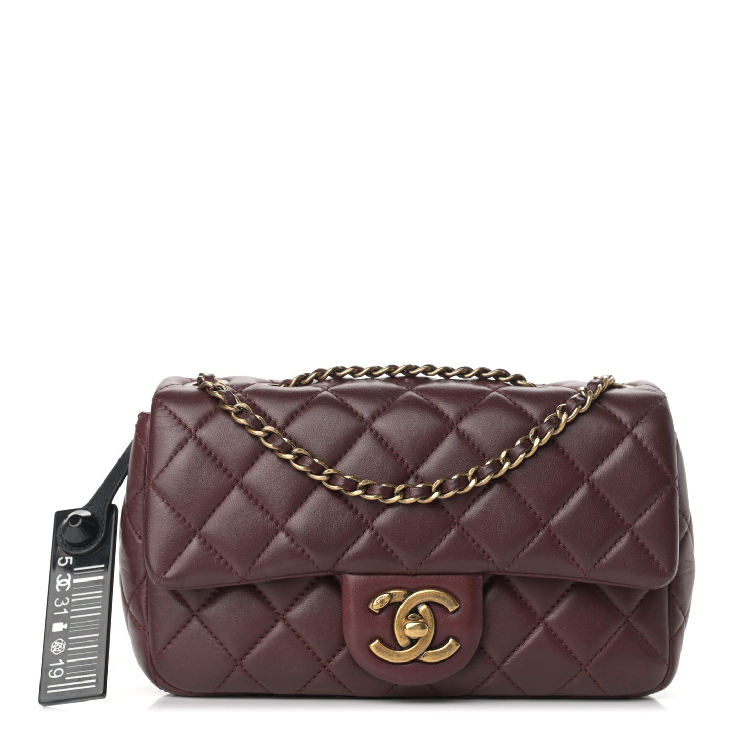 Lambskin Quilted Meat Packaged Mini Rectangular Flap Burgundy