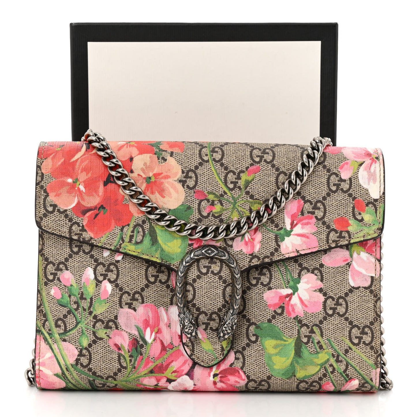 GG Supreme Monogram Blooms Mini Dionysus Chain Wallet Beige Multicolor Dry Rose