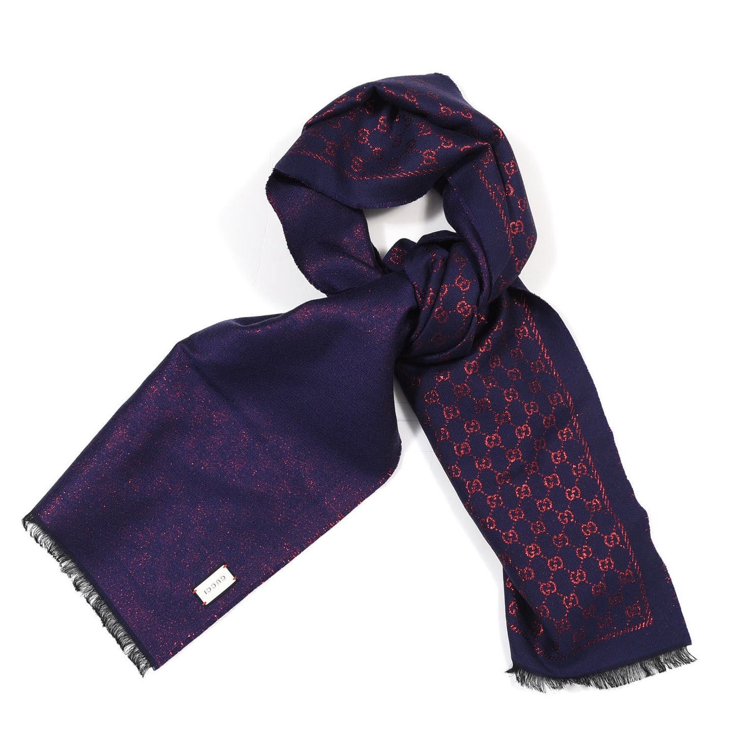 Wool Silk Jacquard GG Monogram Stenix Scarf Navy Red