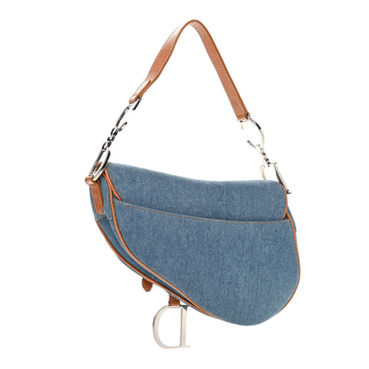 Christian Dior Denim Embroidered Saddle Bag Blue 3 of 10