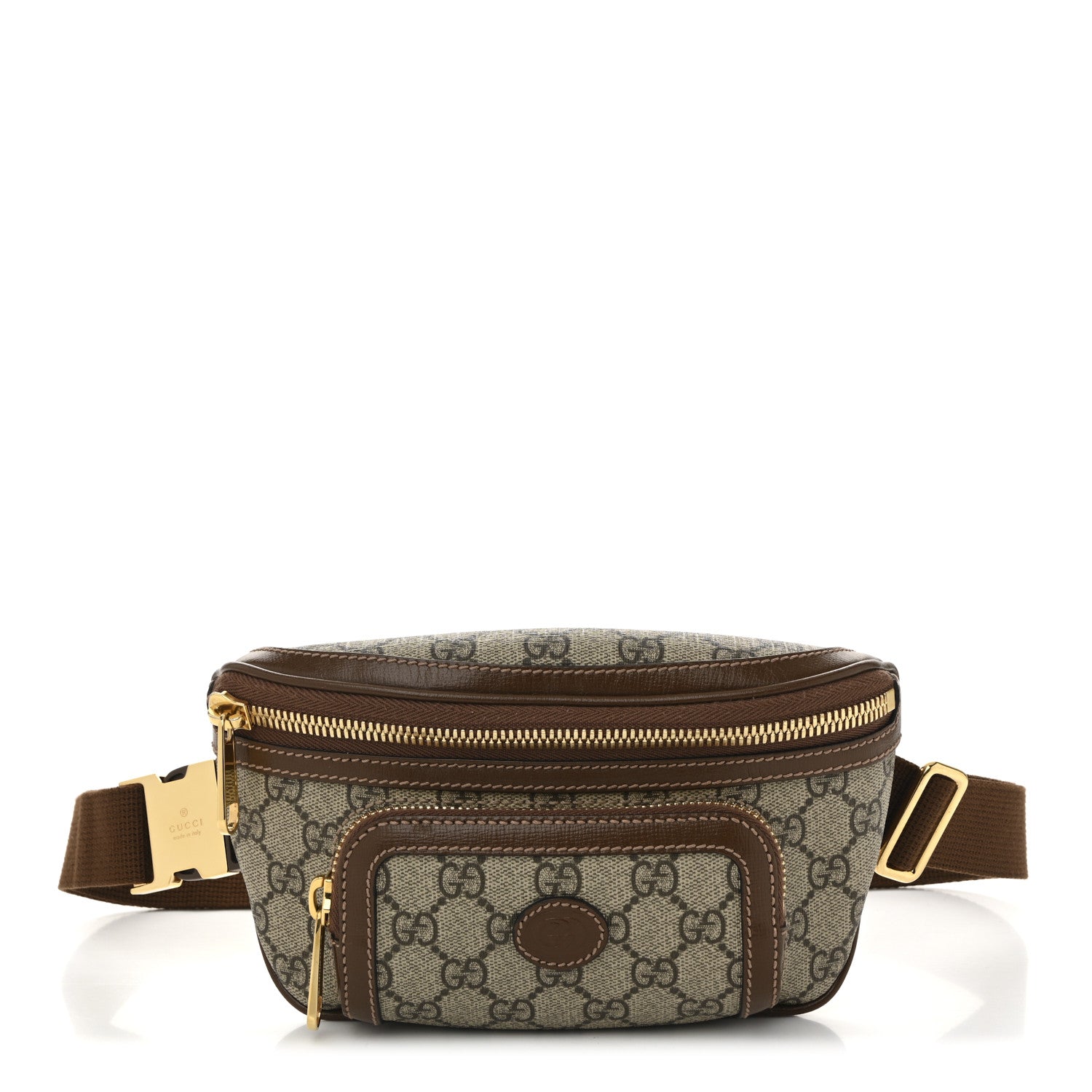 Gucci GG Supreme Monogram Textured Calfskin Retro Interlocking G Belt Bag Beige Ebony Brown Sugar 1 of 11
