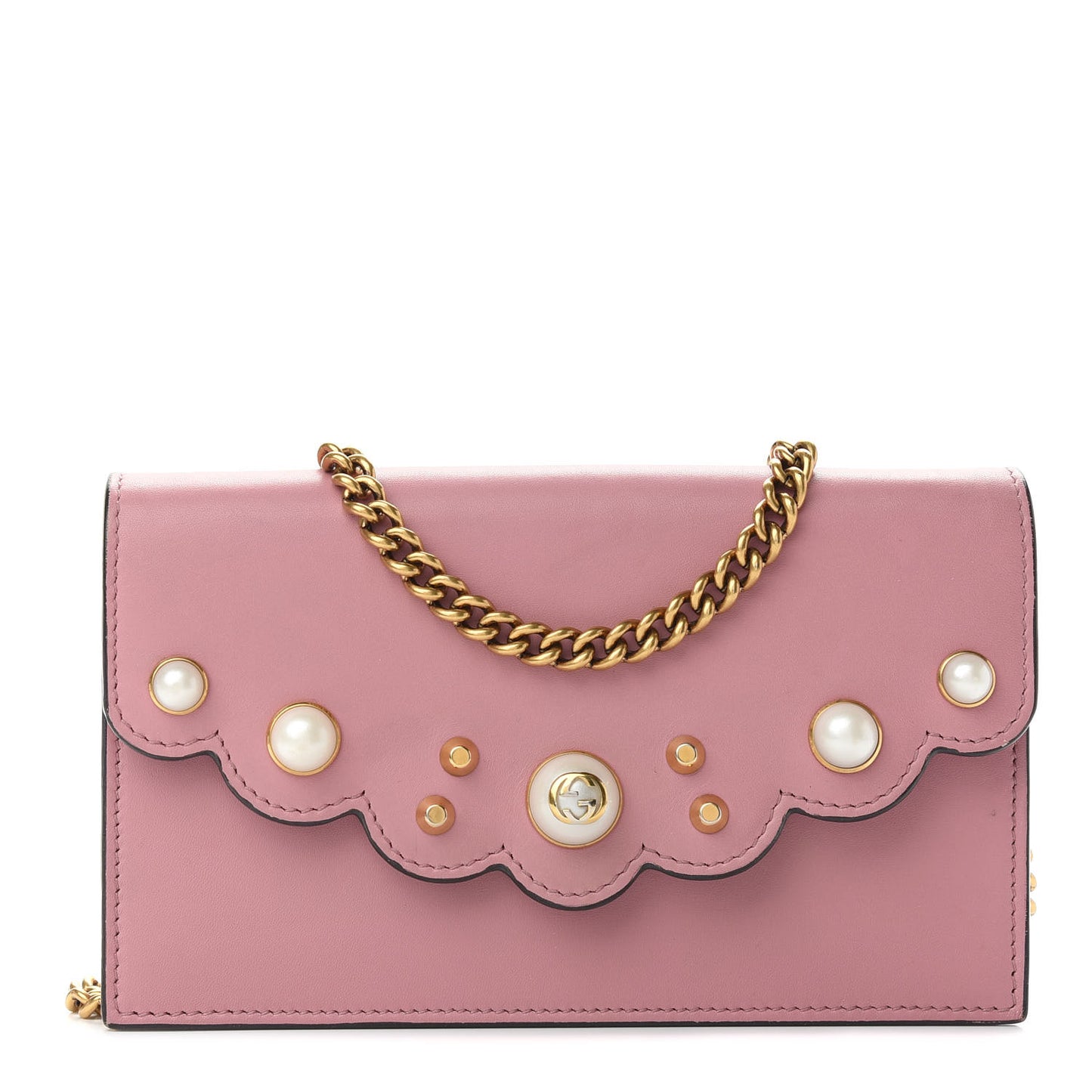 Calfskin Mini Peony Pearly Wallet on Chain Pink