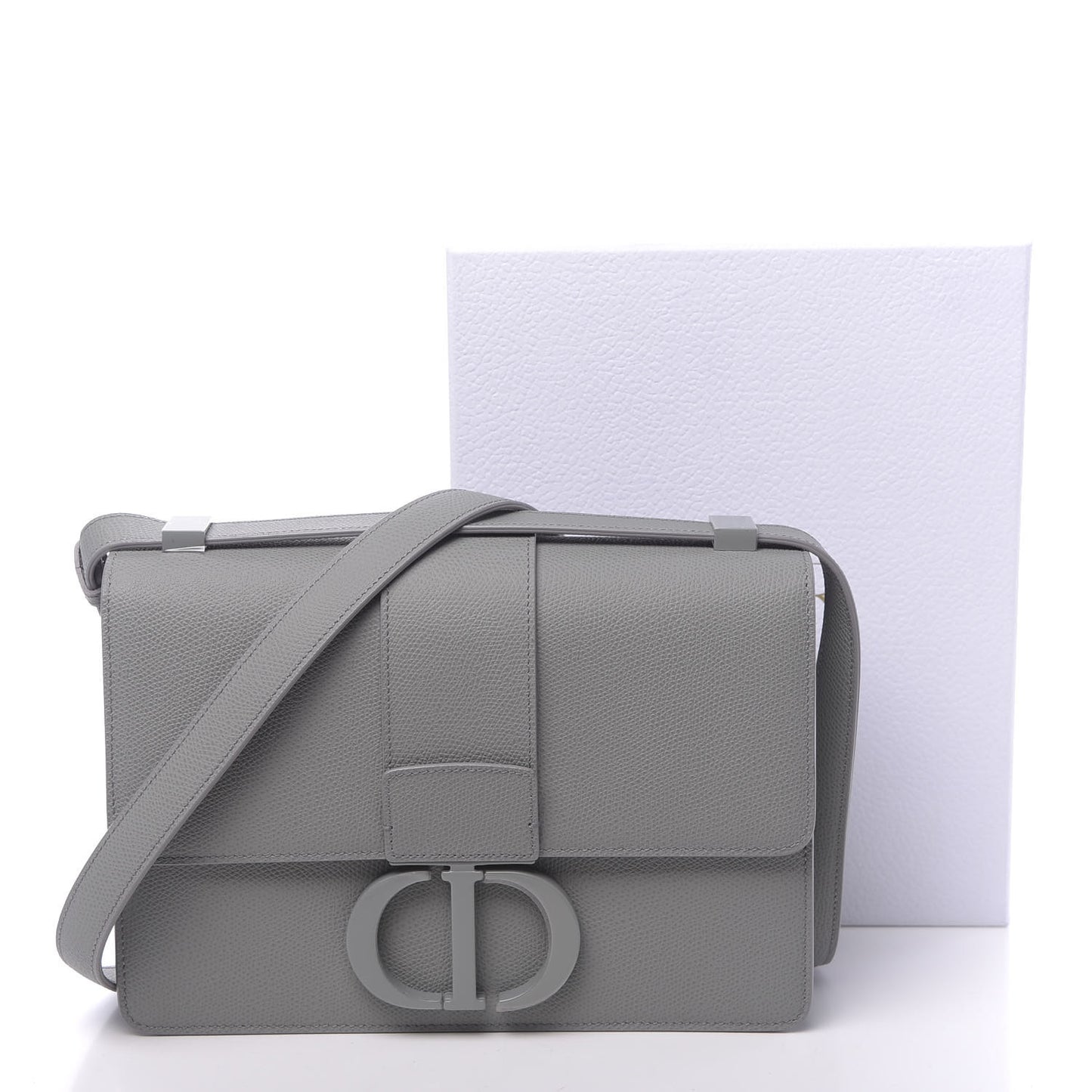 Ultra Matte Grained Calfskin 30 Montaigne Flap Bag Grey