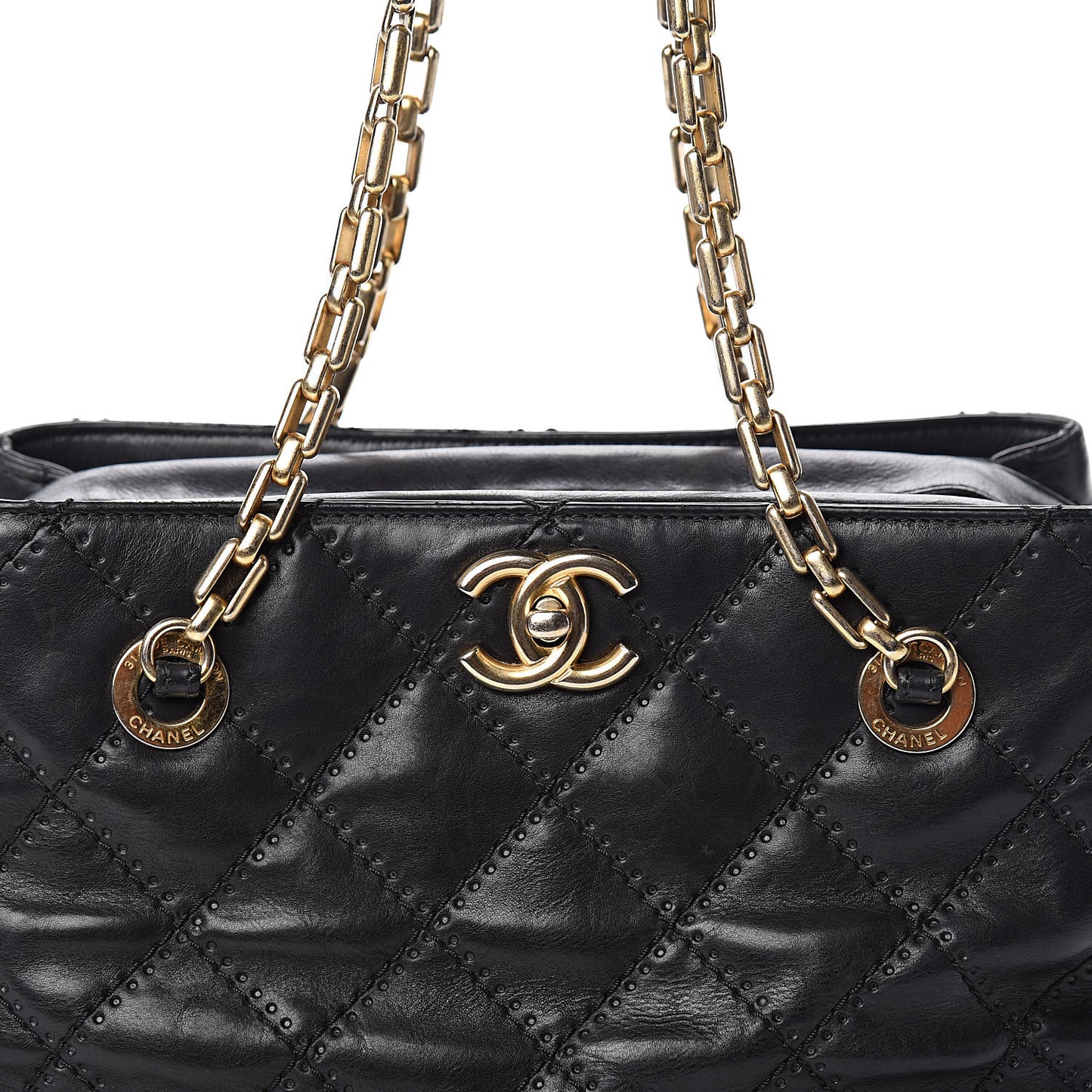 Calfskin Quilted Retro Chain Tote Black