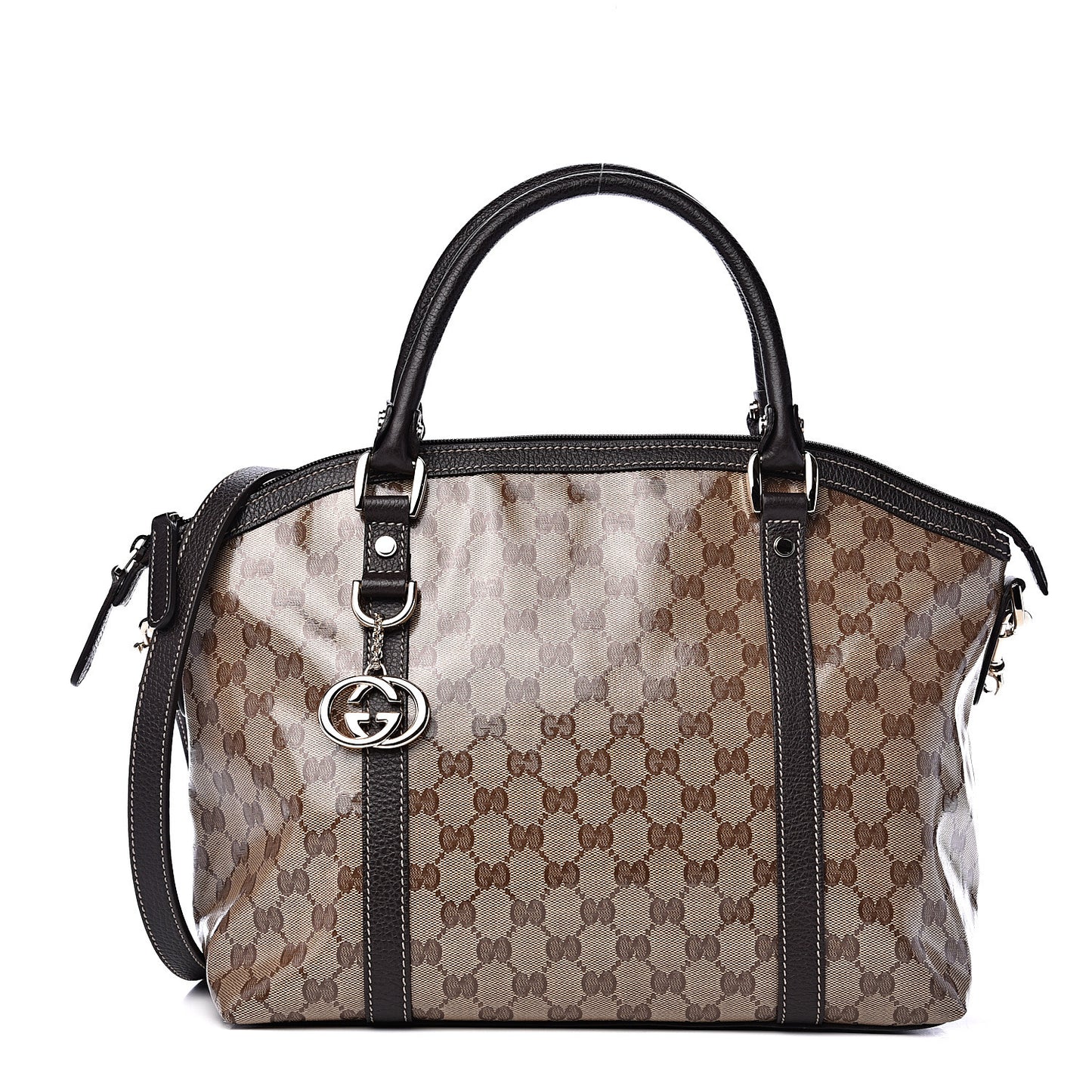 Crystal Monogram Medium GG Charm Dome Satchel Dark Brown