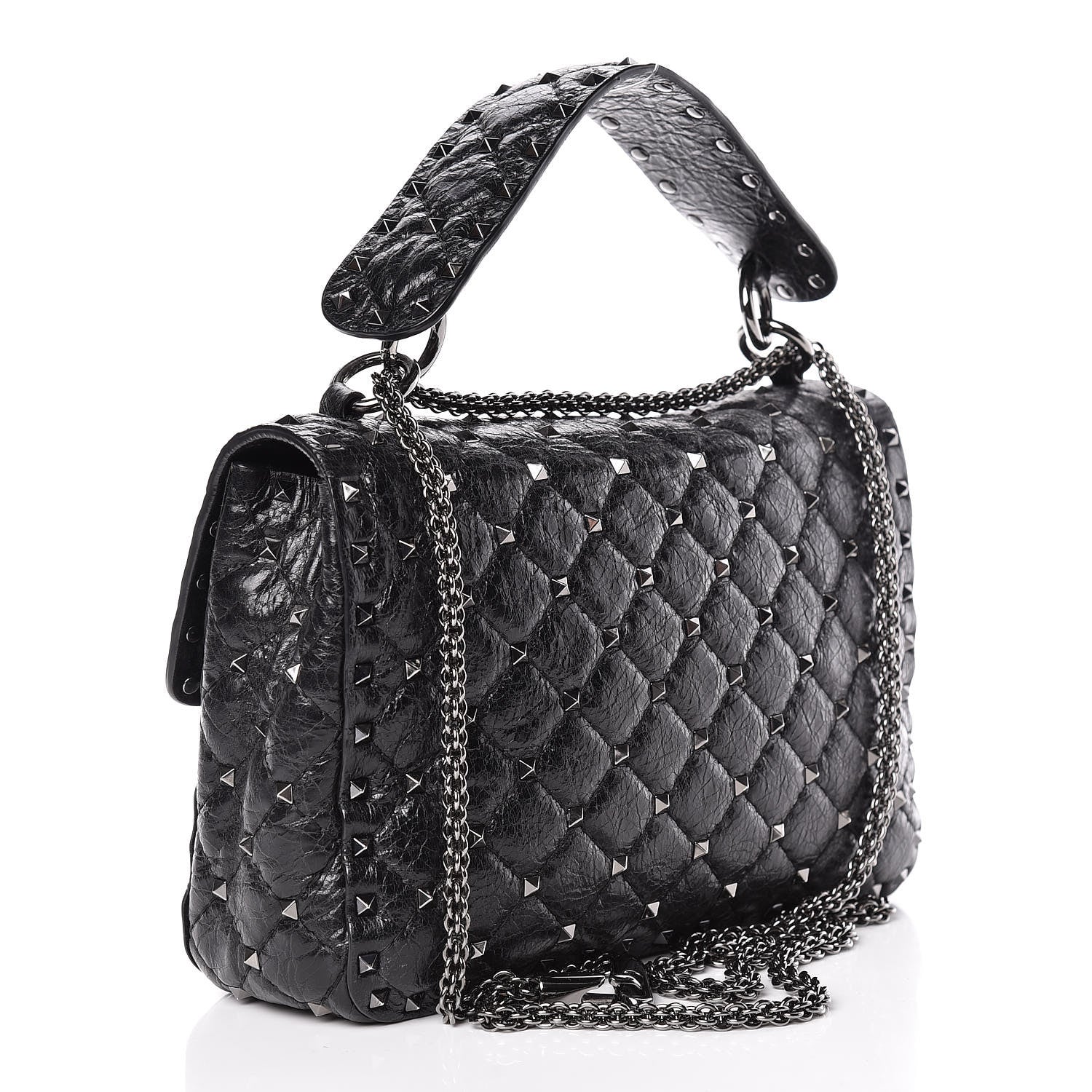 Valentino Garavani Craquele Nappa Medium Rockstud Spike Shoulder Bag Black 3 of 11