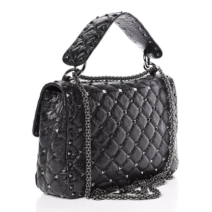Valentino Garavani Craquele Nappa Medium Rockstud Spike Shoulder Bag Black 3 of 11