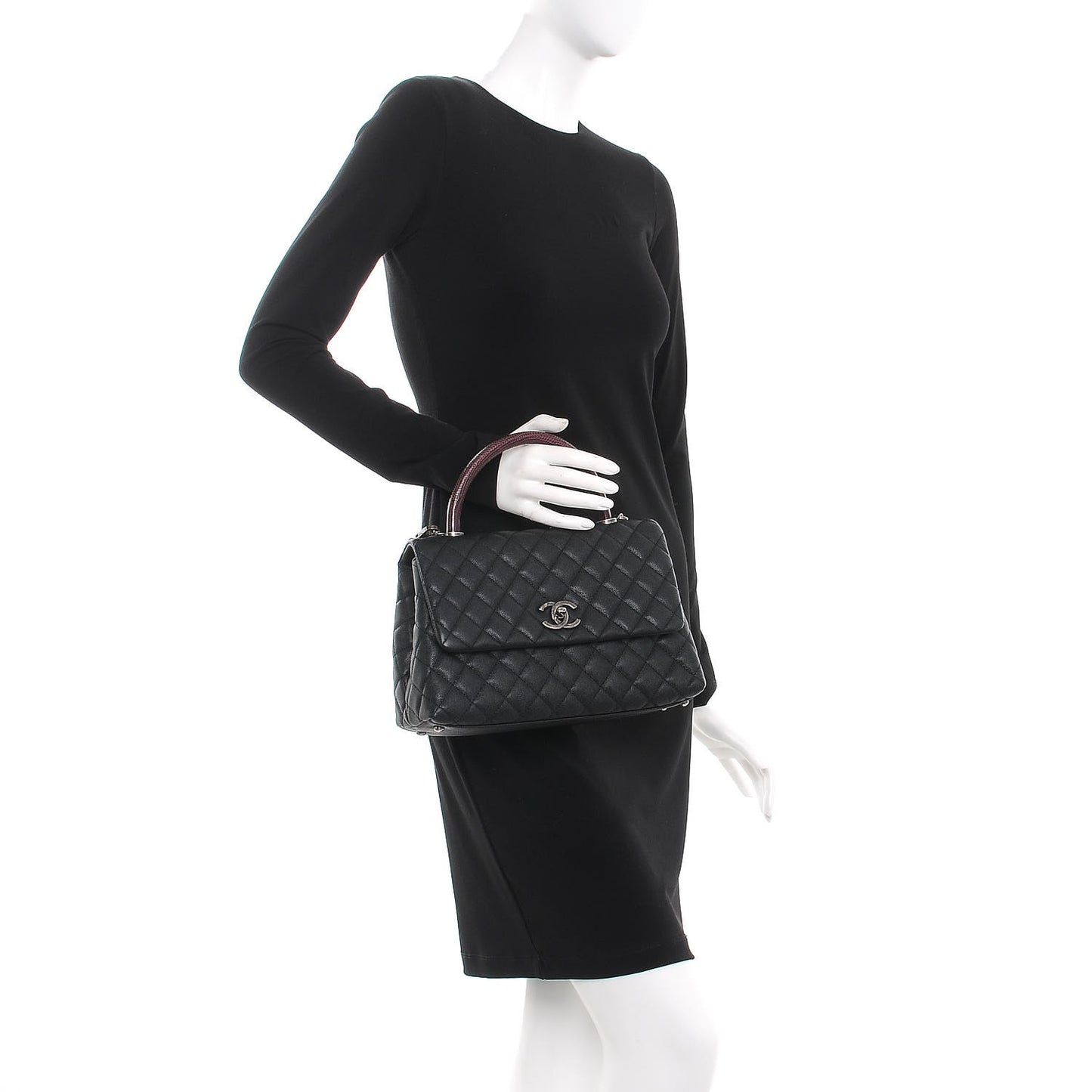 Caviar Lizard Quilted Small Coco Handle Flap Black