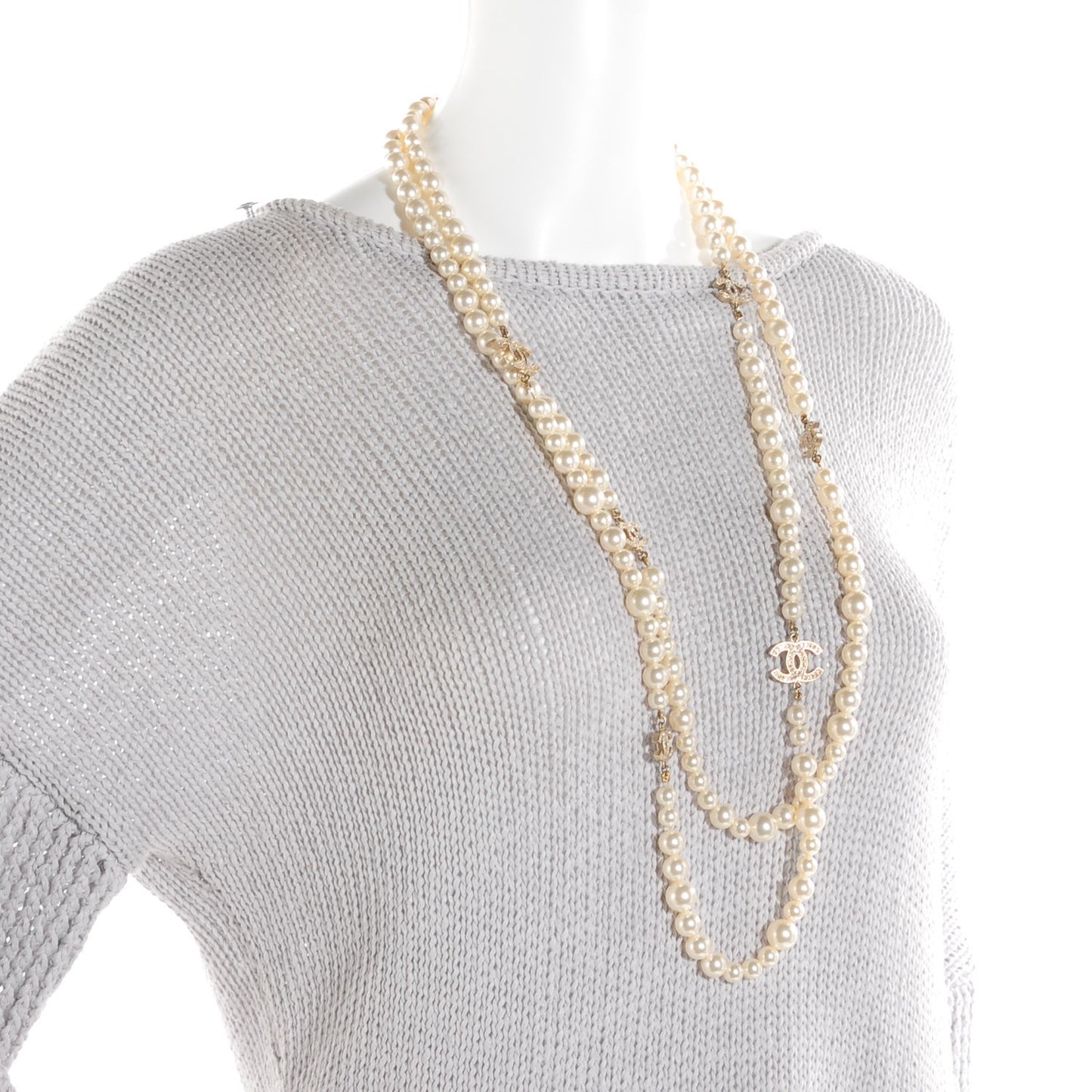 Pearl Crystal CC Double Strand Necklace Silver