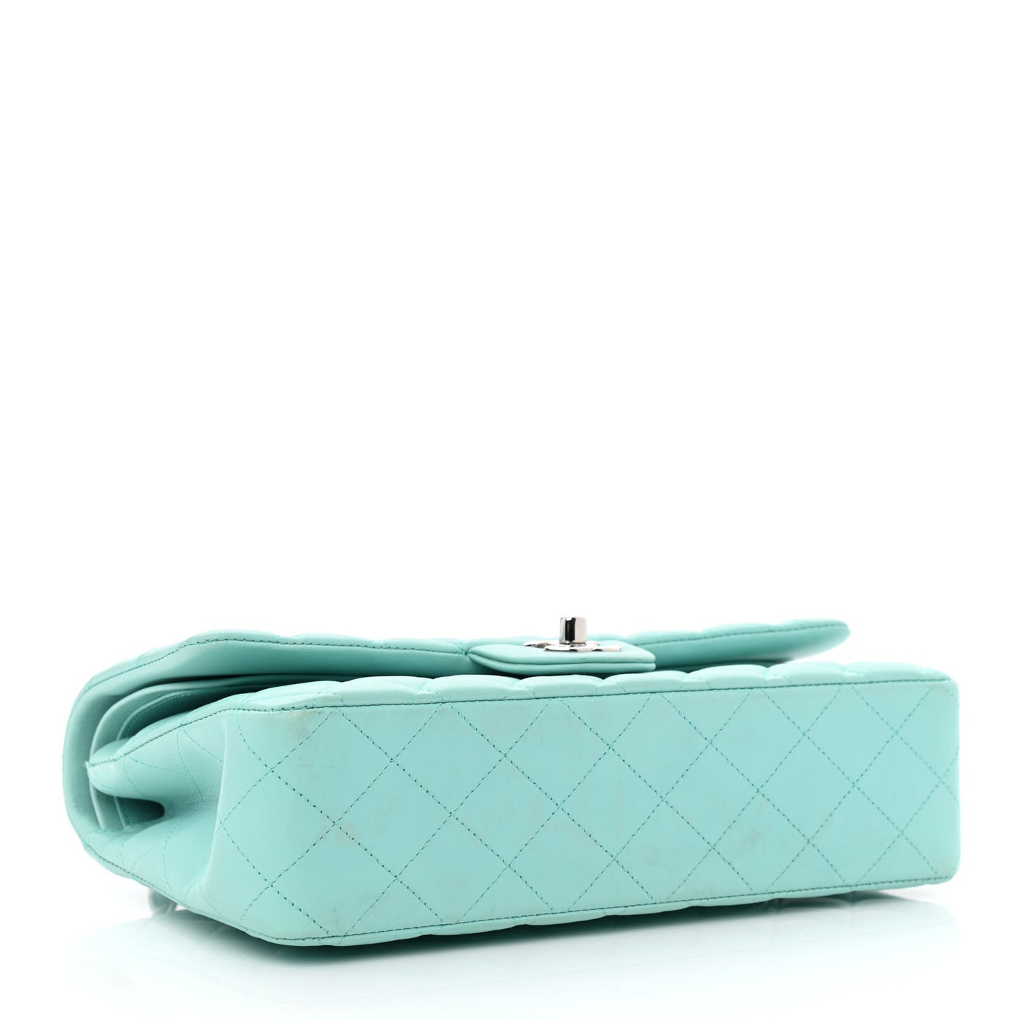 Lambskin Quilted Medium Double Flap Light Blue