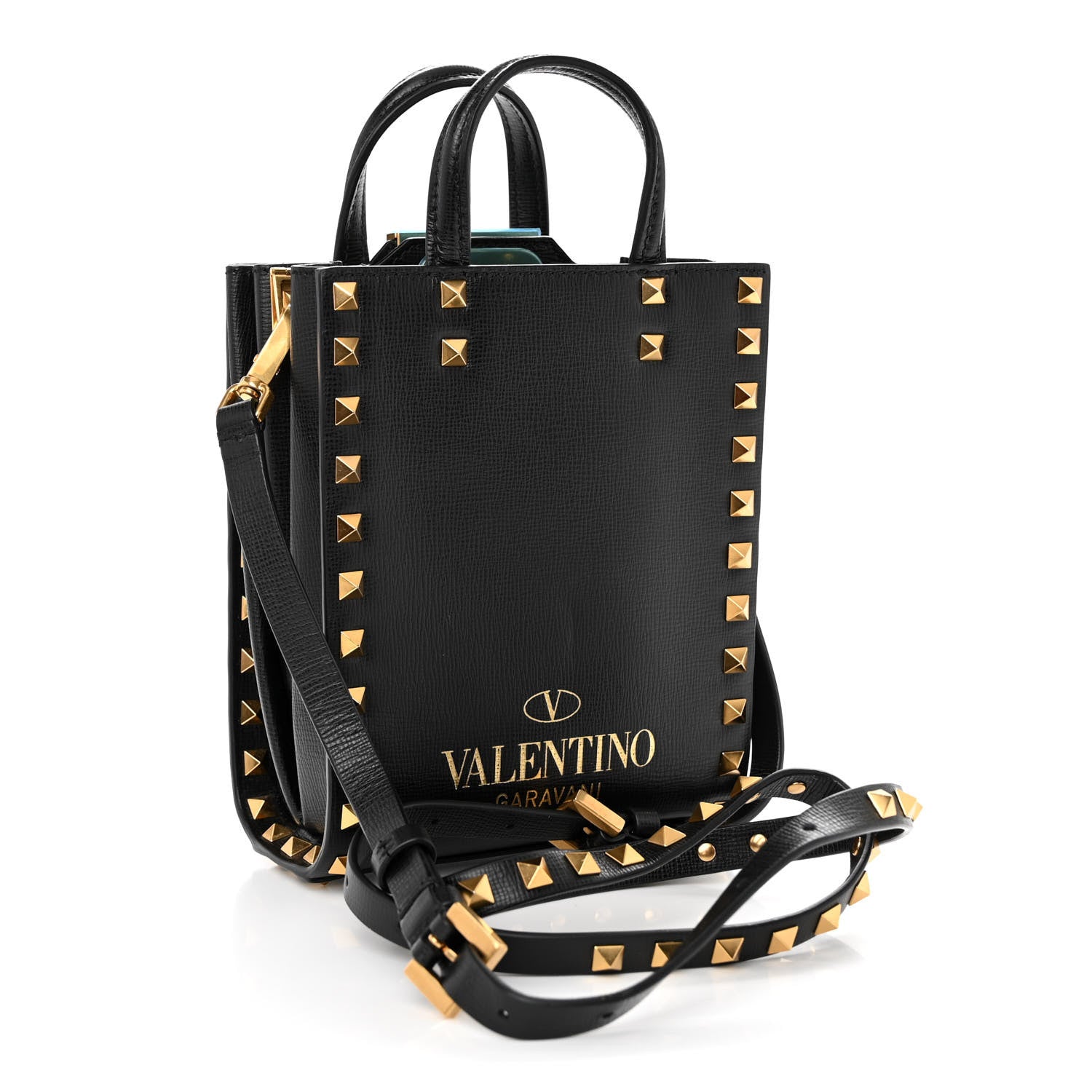 Valentino Garavani Grainy Calfskin Mini Rockstud Alcove Tote Black 3 of 9