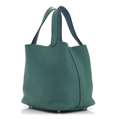 Hermes Taurillon Clemence Swift Eclat Picotin Lock 22 MM Vert Verone Bleu De Prusse 3 of 10