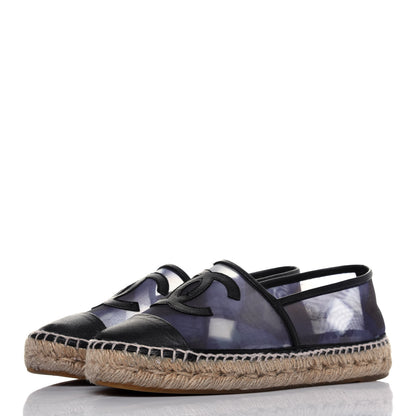 Chanel Mesh Lambskin Check Print CC Espadrilles 37 Blue Black White 3 of 21