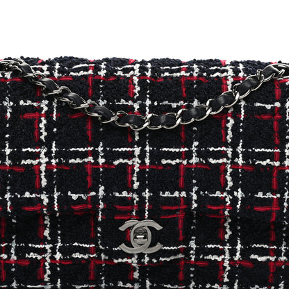 Chanel Tweed Quilted Medium Double Flap Navy White Red 8 of 16