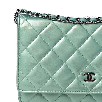 Chanel Patent Quilted Wallet On Chain WOC Green 10 of 14