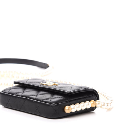 Chanel Calfskin Quilted About Pearls Card Holder Flap With Chain Black 10 of 11