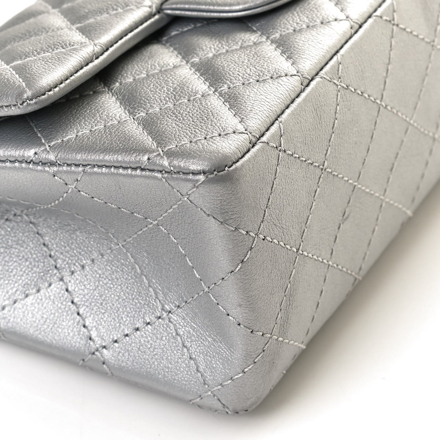 Metallic Grained Calfskin Quilted 2.55 Reissue Mini Flap Silver