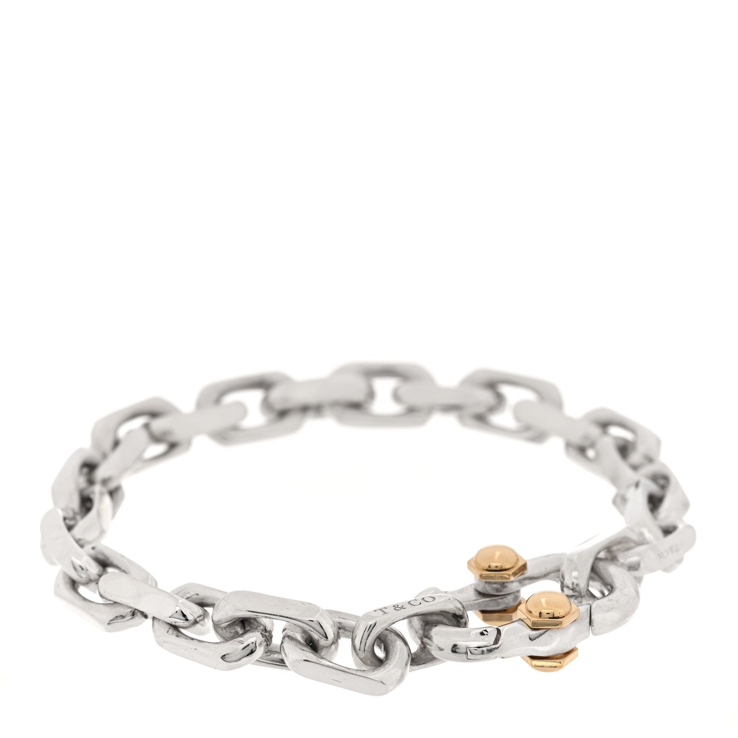 Tiffany Sterling Silver 18K Yellow Gold Wide Makers Chain Link Bracelet 1 of 4