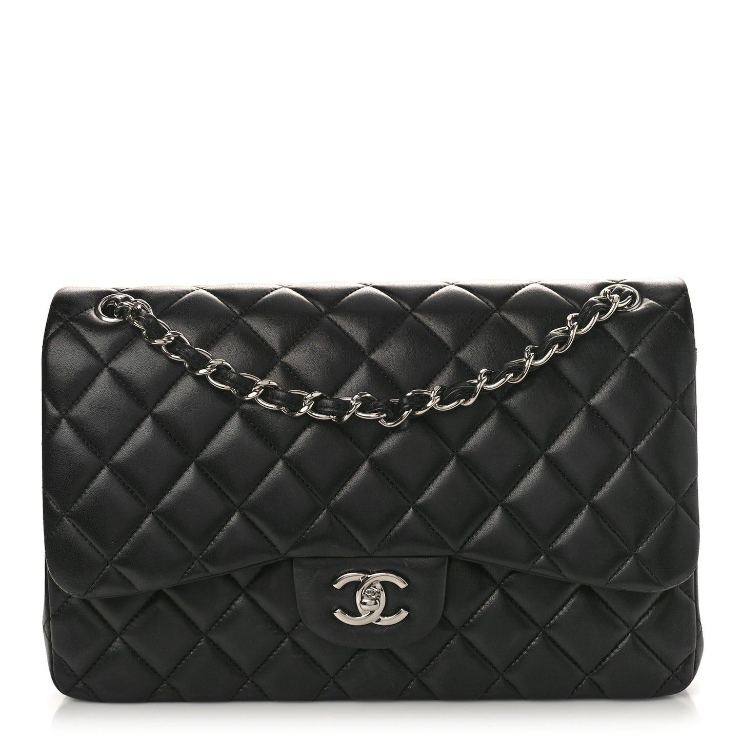 Lambskin Quilted Jumbo Double Flap Black