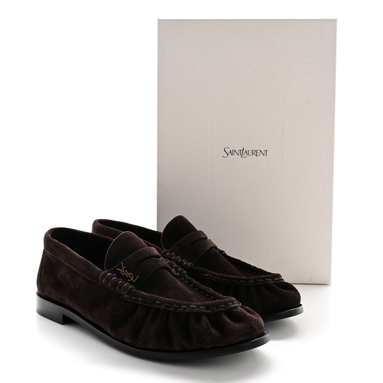 Saint Laurent Suede Le Loafer 15 Penny Slippers 36.5 Dark Chocolate 11 of 11