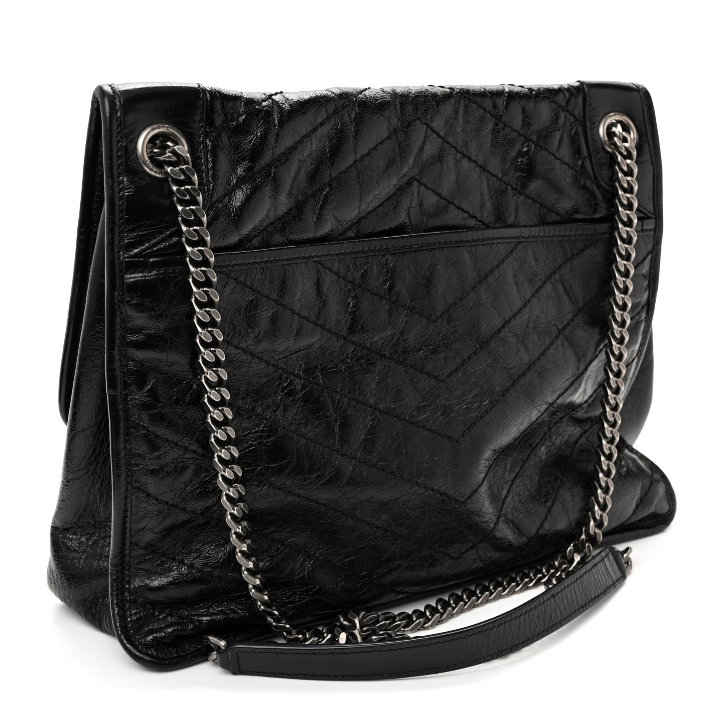 Crinkled Calfskin Matelasse Monogram Large Niki Chain Satchel Black Black