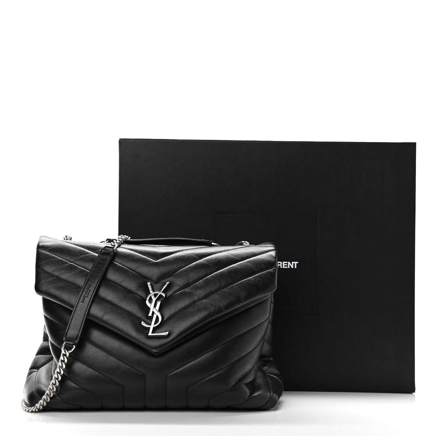 Saint Laurent Calfskin Y Quilted Monogram Medium Loulou Chain Satchel Black 14 of 14