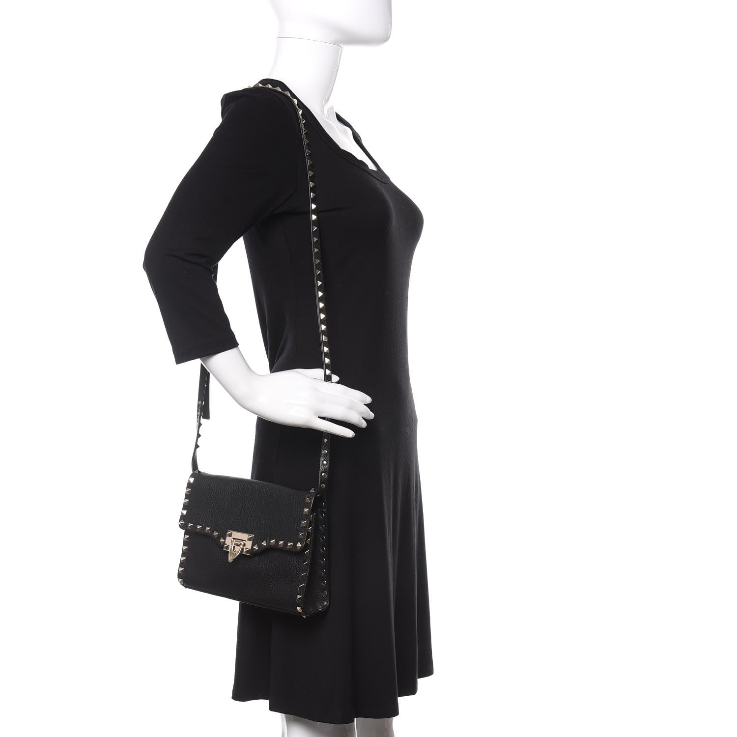 Valentino Garavani Pebbled Calfskin Medium Rockstud Flip Lock Crossbody Bag Black 2 of 9