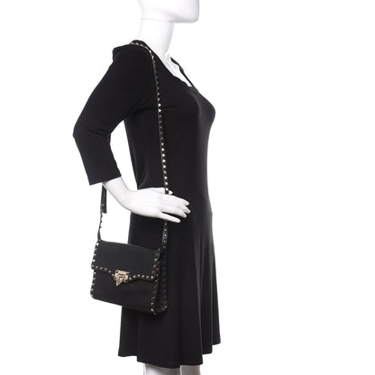 Valentino Garavani Pebbled Calfskin Medium Rockstud Flip Lock Crossbody Bag Black 2 of 9