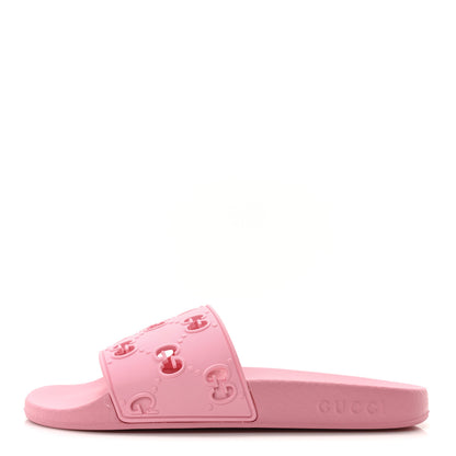 Gucci Rubber GG Monogram Perforated Womens Slide Sandals 38 Rose Box 1 of 8