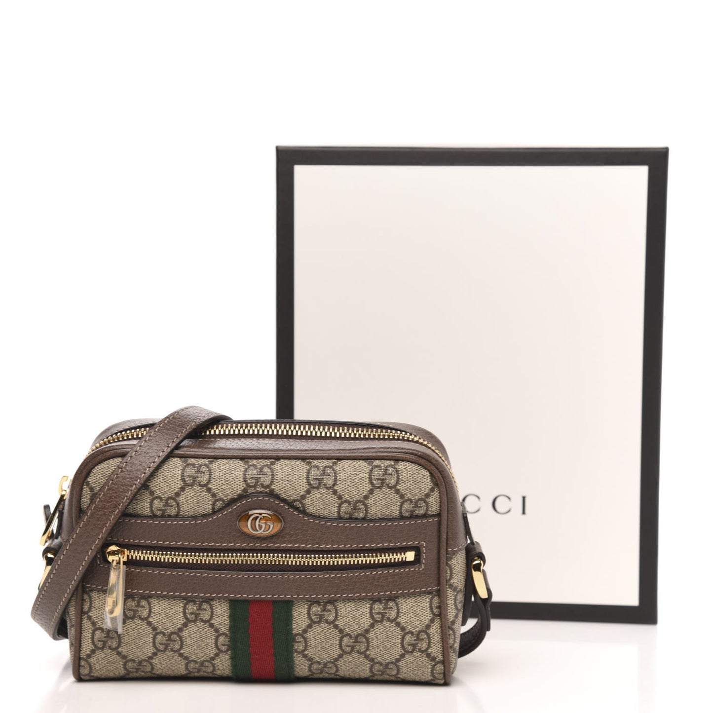 GG Supreme Monogram Web Mini Ophidia Shoulder Bag Brown