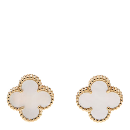 Van Cleef & Arpels 18K Yellow Gold Mother of Pearl Vintage Alhambra Earrings 1 of 5