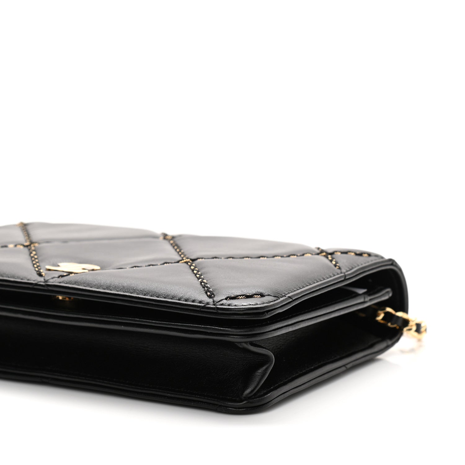 Chanel Lambskin Double Stitch Quilted Wallet On Chain WOC Black 4 of 12