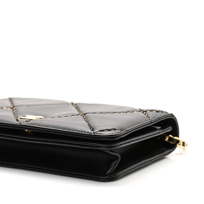 Chanel Lambskin Double Stitch Quilted Wallet On Chain WOC Black 4 of 12