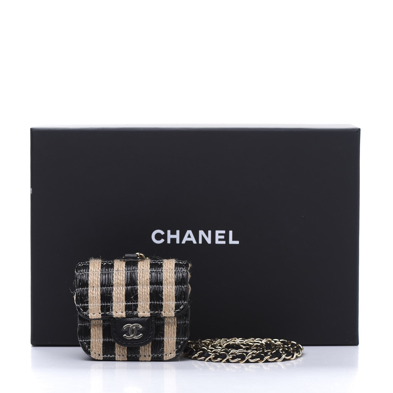 Chanel Raffia Jute Striped Airpods Pro Case Black Beige 9 of 9