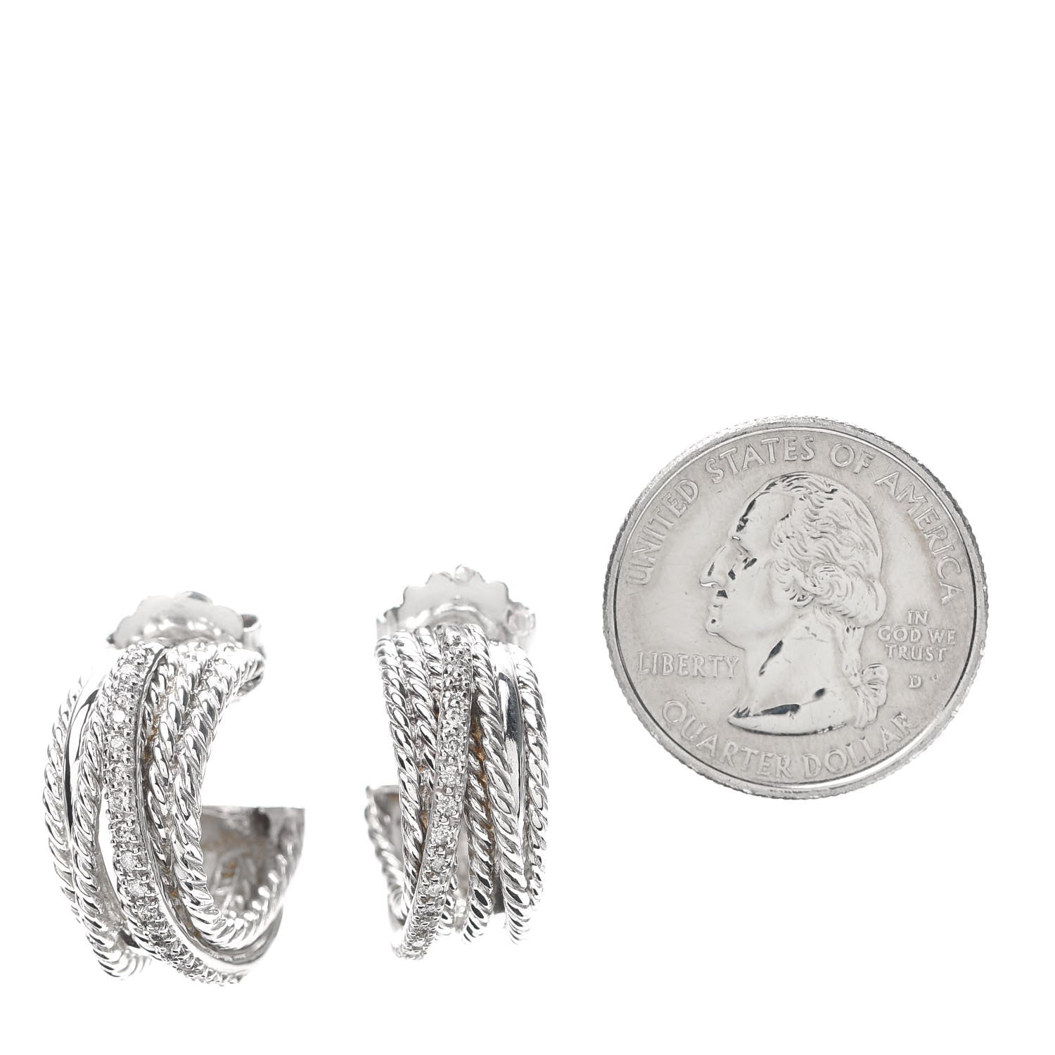David Yurman Sterling Silver Diamond 11mm Crossover Cable Hoop Earrings 2 of 4