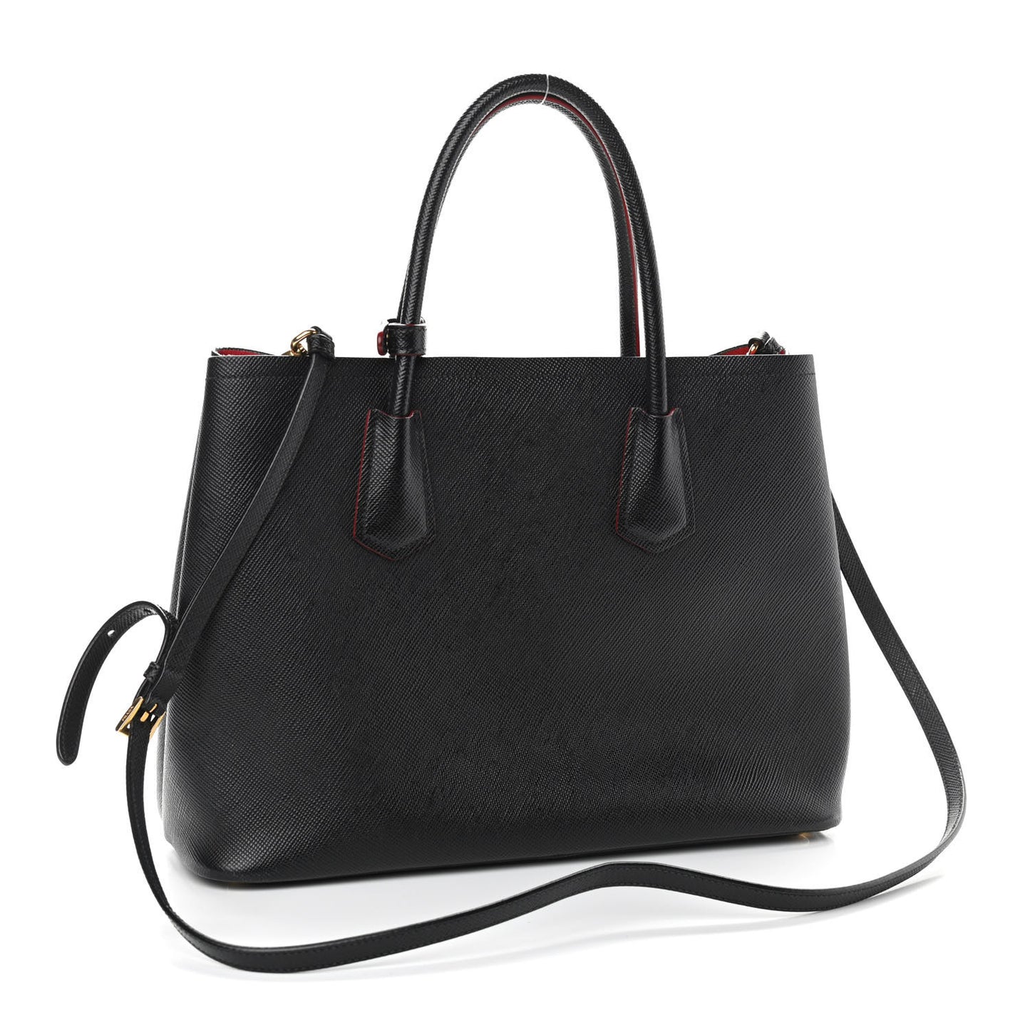 Saffiano Cuir Medium Double Bag Black Fuoco