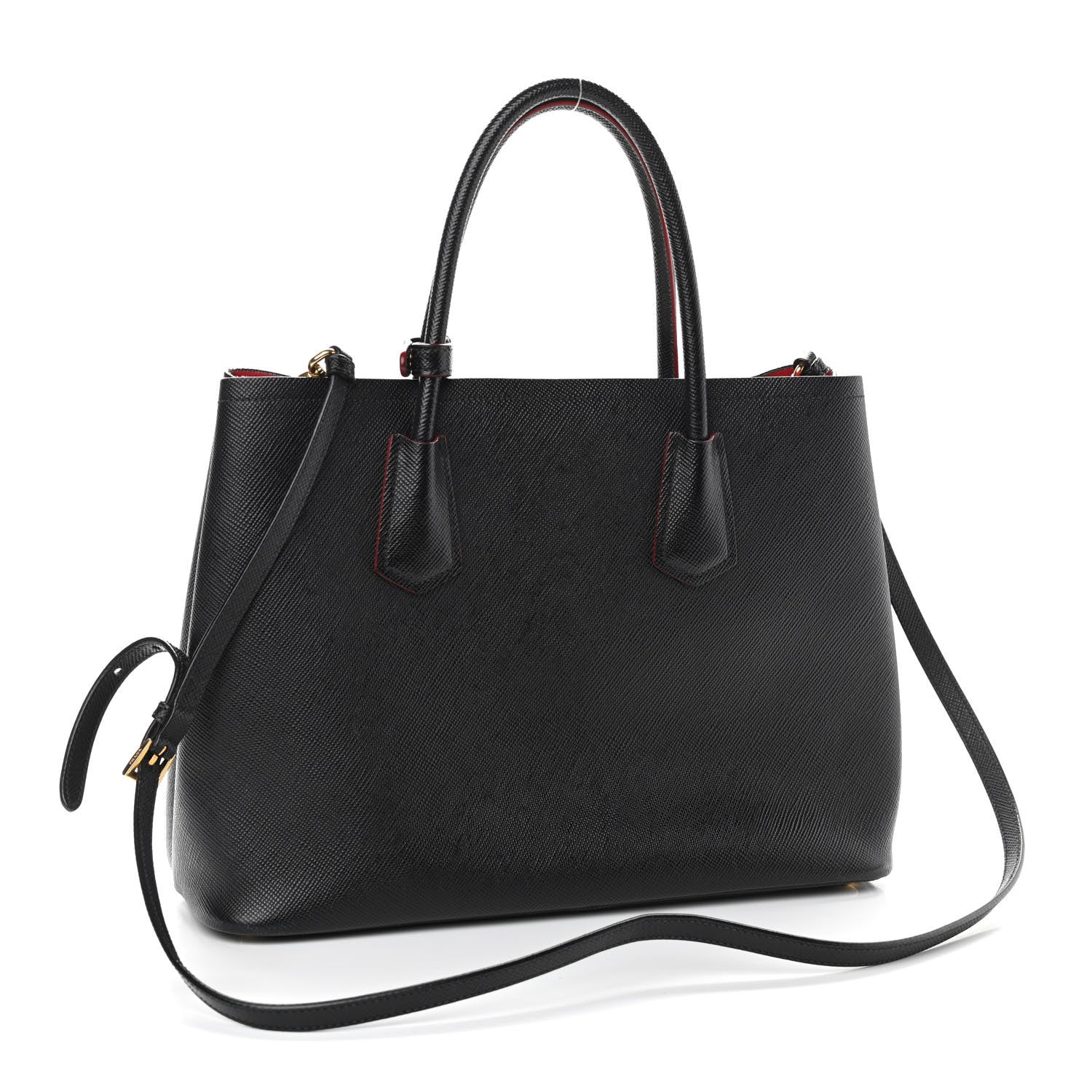 Prada Saffiano Cuir Medium Double Bag Black Fuoco 3 of 13
