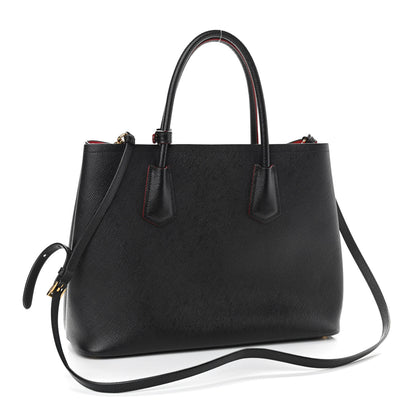 Prada Saffiano Cuir Medium Double Bag Black Fuoco 3 of 13
