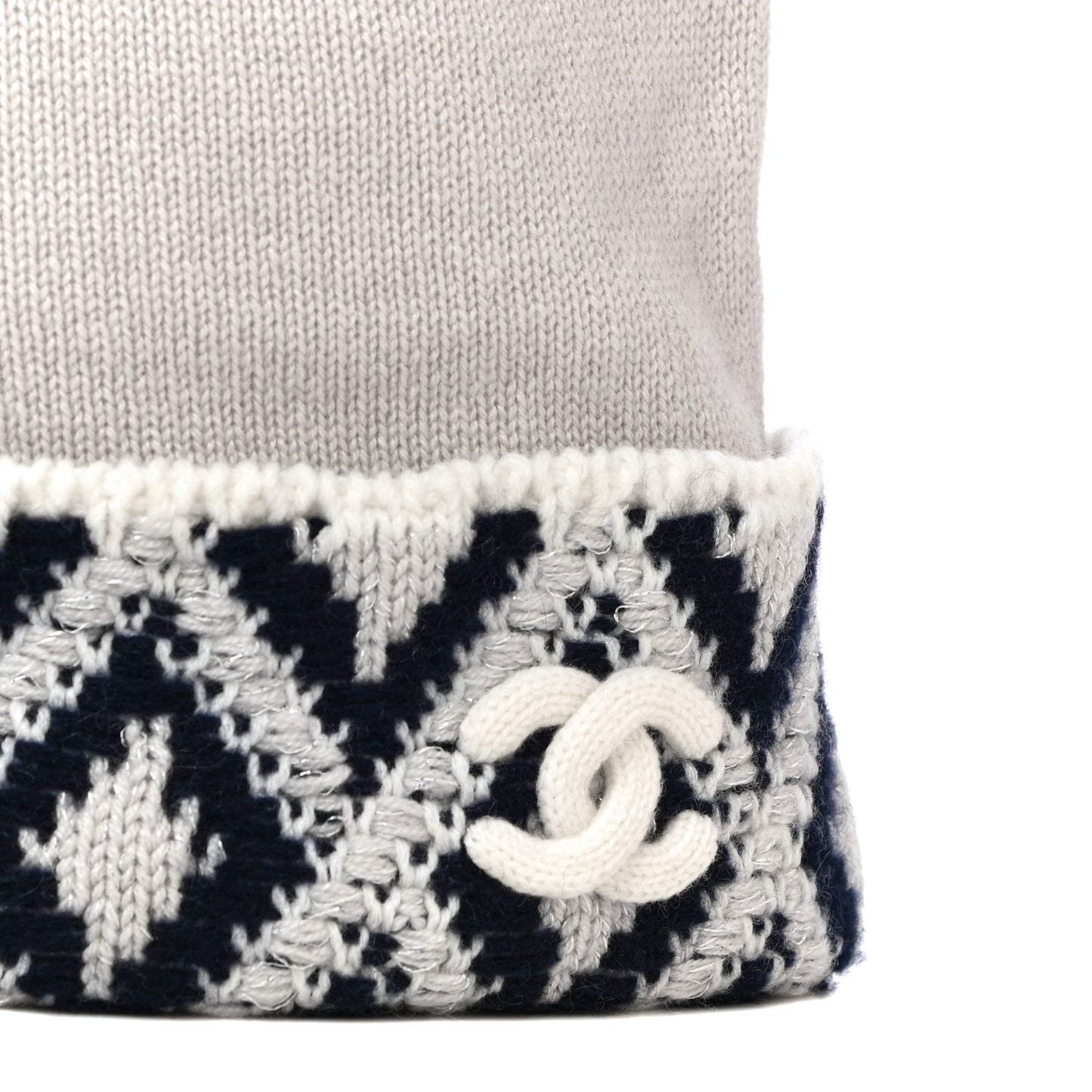 Cashmere Blend CC Beanie Hat White Navy Blue