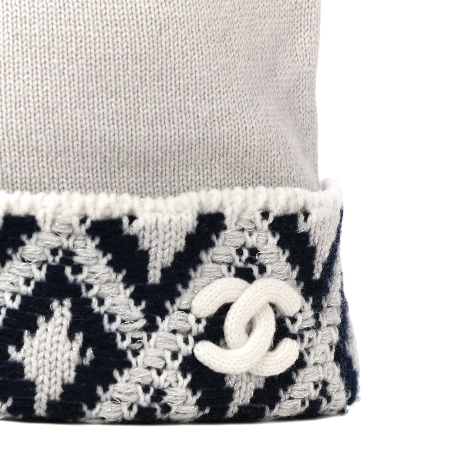 Chanel Cashmere Blend CC Beanie Hat White Navy Blue 7 of 10