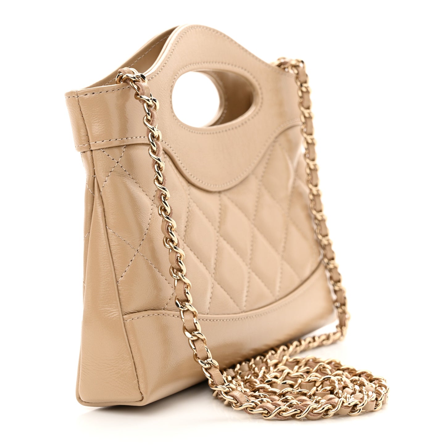 Shiny Crumpled Calfskin Quilted Nano 31 Shopping Bag Beige