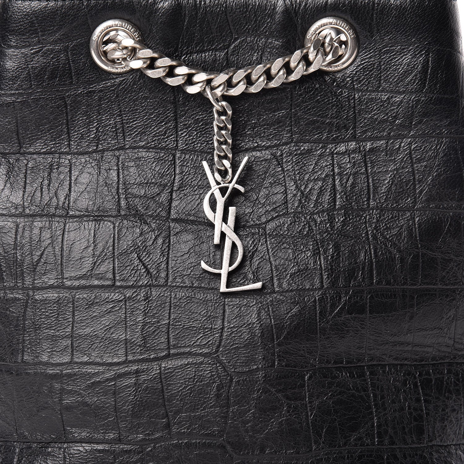 Saint Laurent Calfskin Crocodile Embossed Baby Emmanuelle Bucket Bag Black 10 of 10