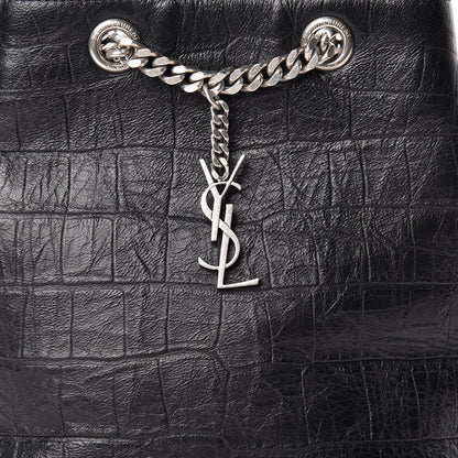 Saint Laurent Calfskin Crocodile Embossed Baby Emmanuelle Bucket Bag Black 10 of 10