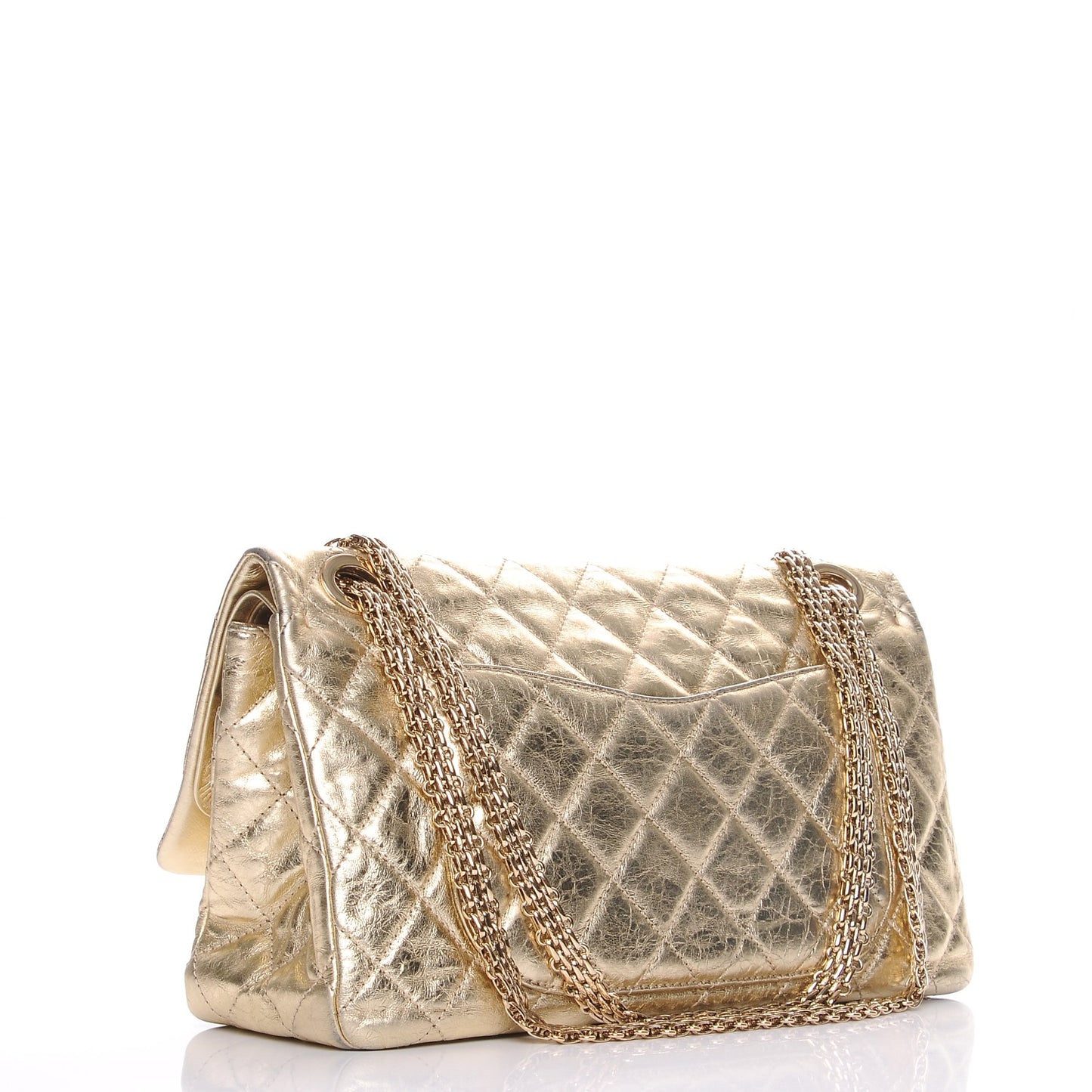 Metallic Aged Calfskin Quilted 2.55 Reissue 228 Flap Light Gold