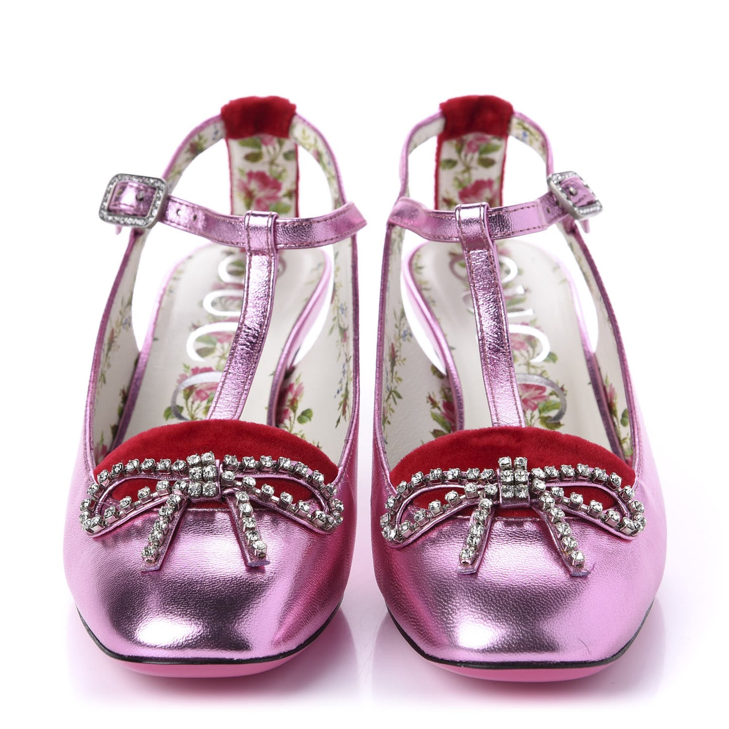 Metallic Nappa Velvet Crystal Bow Anita Pumps 35 Rosa Hibiscus Red