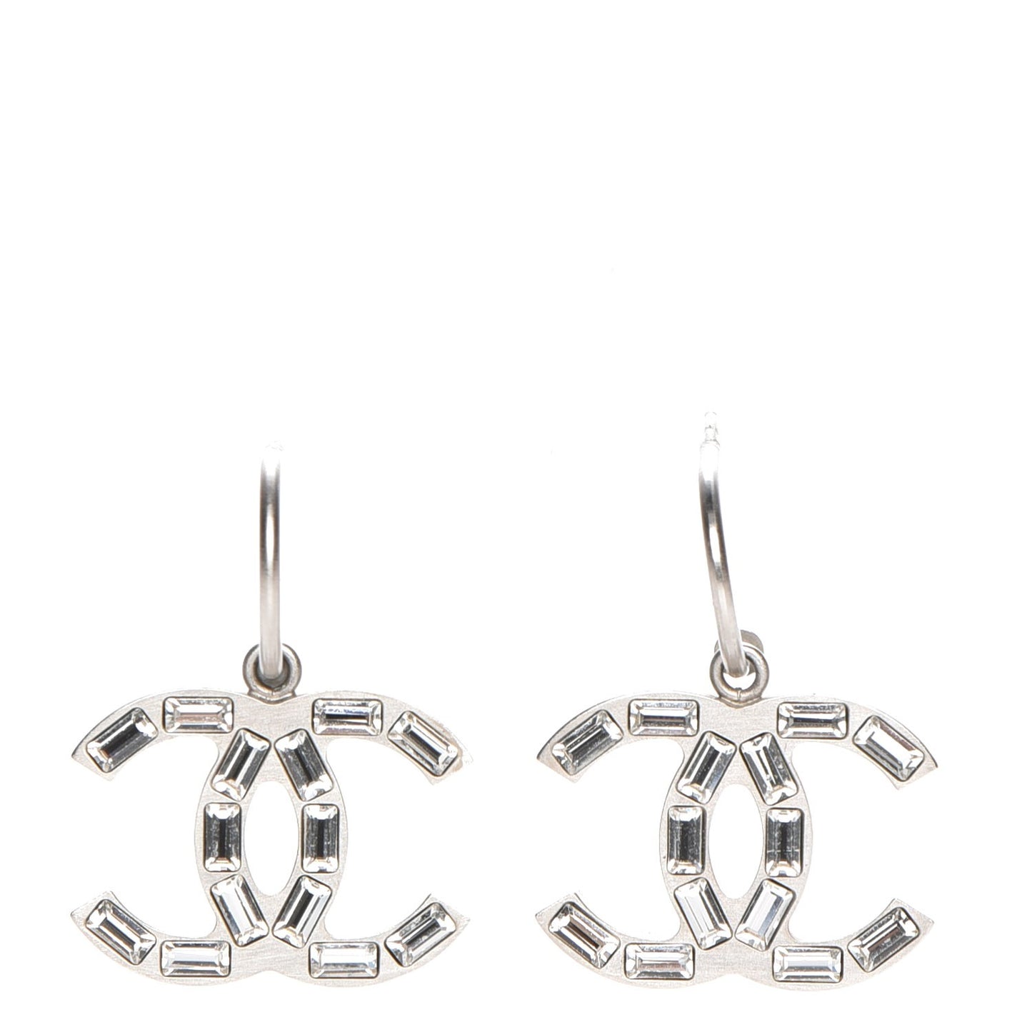 Baguette Crystal CC Dangle Earrings Silver