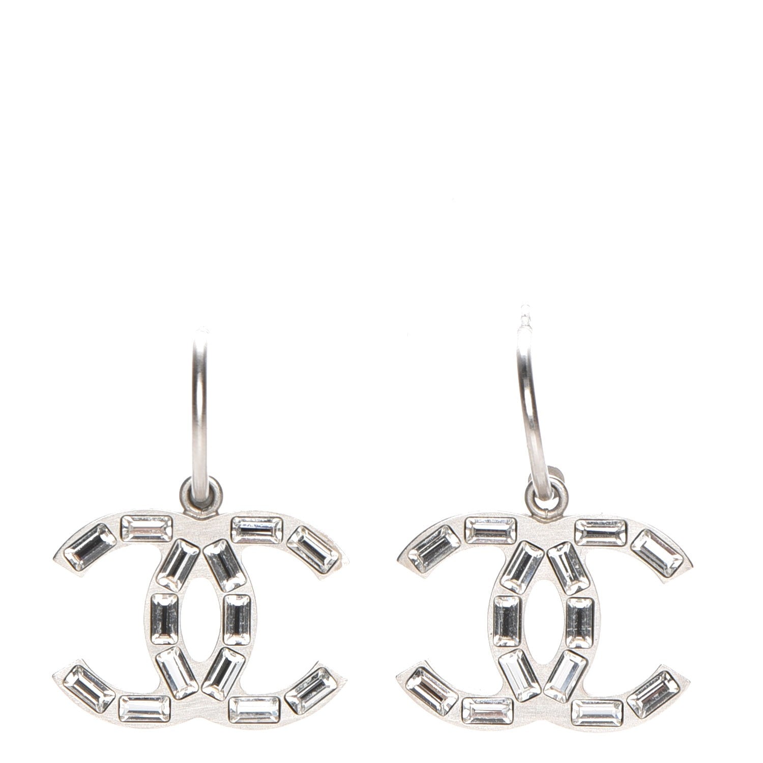 Chanel Baguette Crystal CC Dangle Earrings Silver 1 of 5